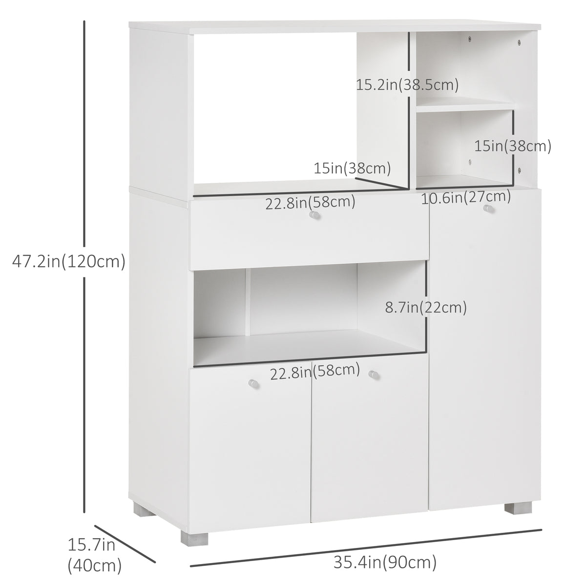 Compact Kitchen Hutch with Microwave Stand and Drawer – 36"W x 47"H
