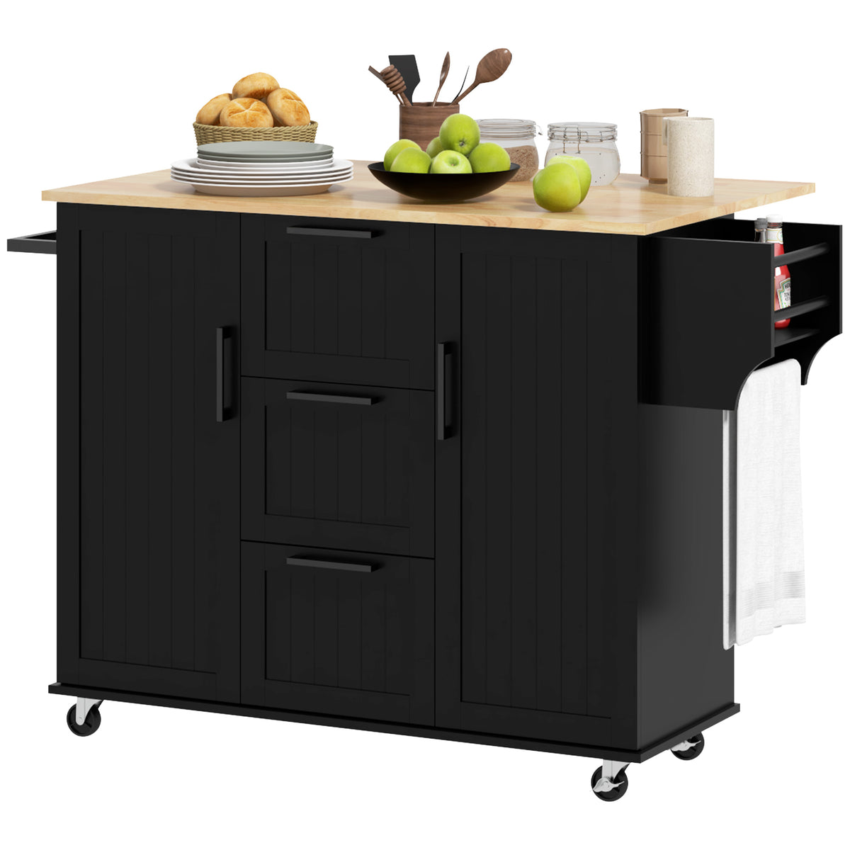 Rolling Kitchen Cart on Wheels with Drop Leaf – 52"W x 36"H