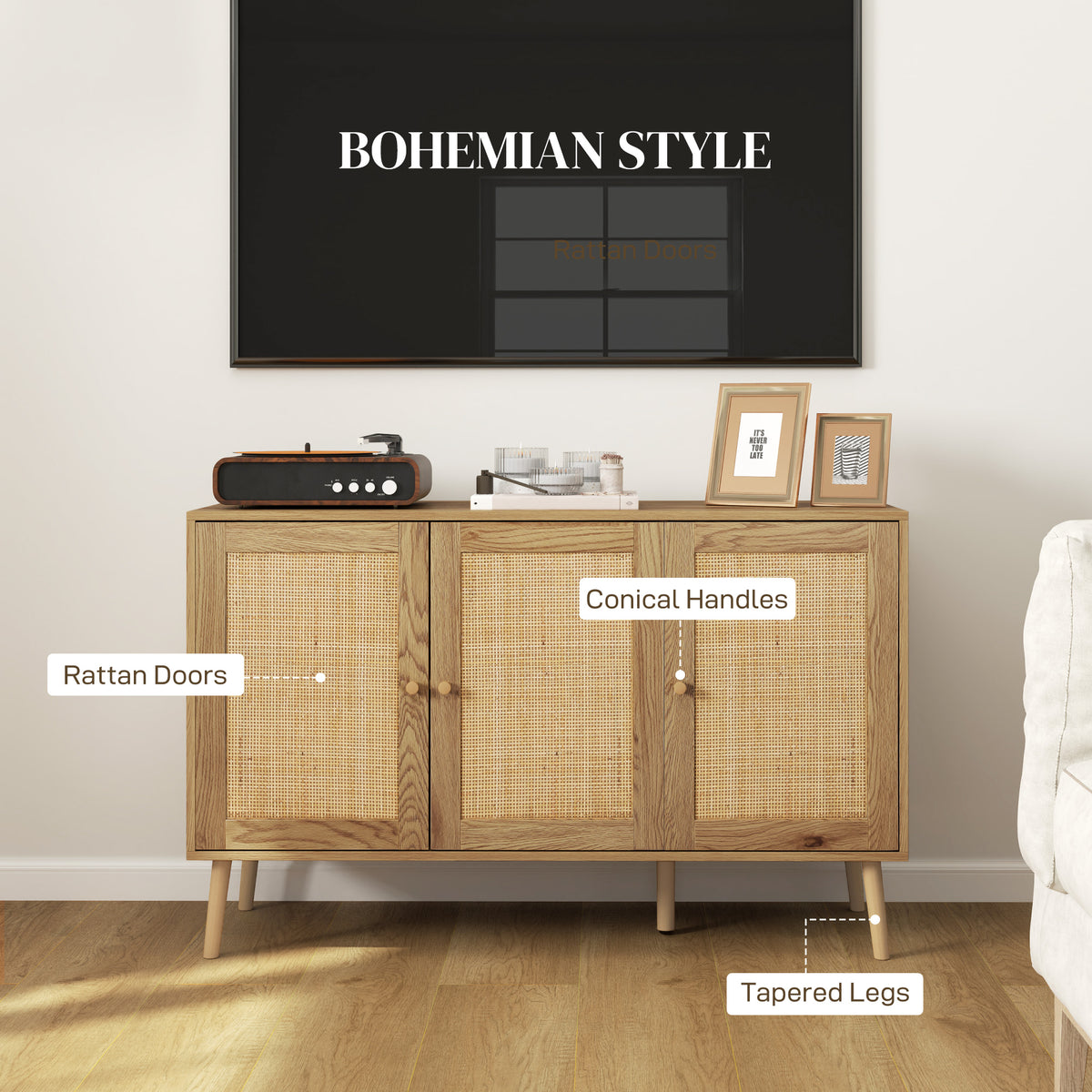 47" Bohemian Sideboard with Rattan Doors