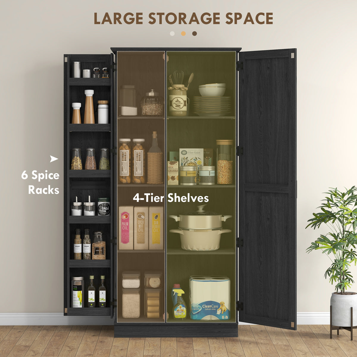 Tall Kitchen Pantry Cabinet with Door Shelves and Adjustable Shelves – 32"W x 70"H