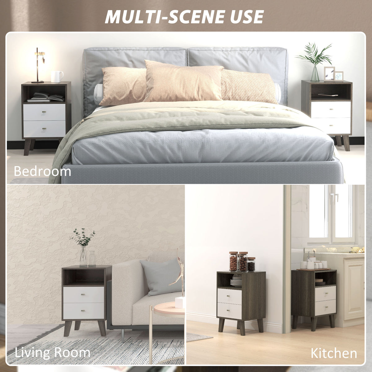 Nightstands with 2 Drawers and Open Storage, Set of 2 – 16"W x 25"H