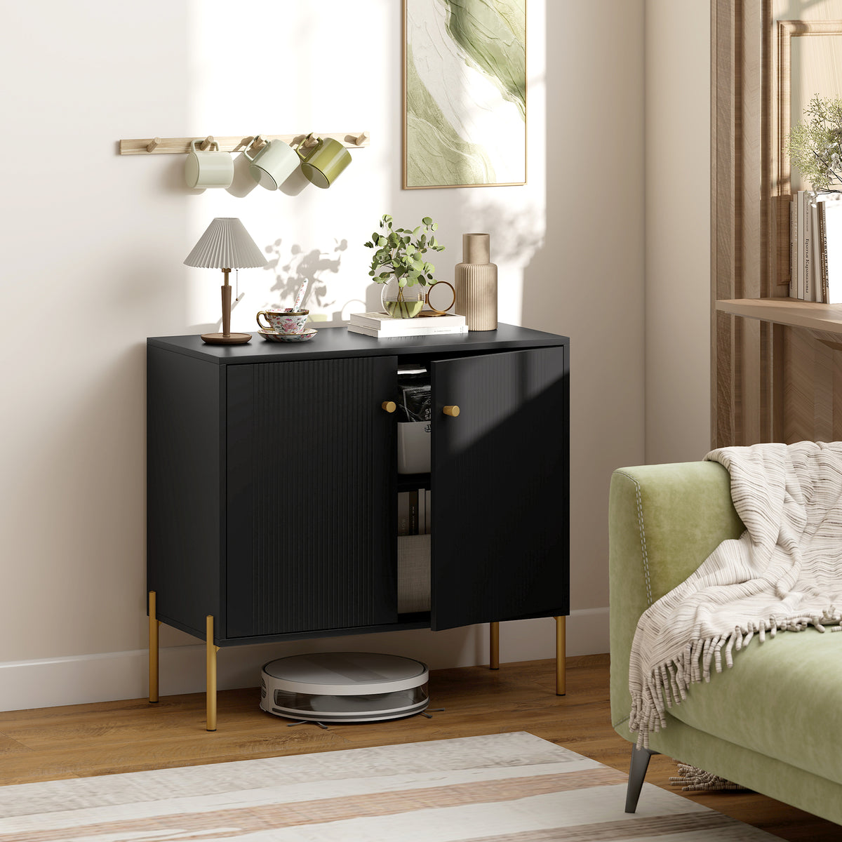 Sideboard with Fluted Doors and Adjustable Shelf – 31"W x 30"H