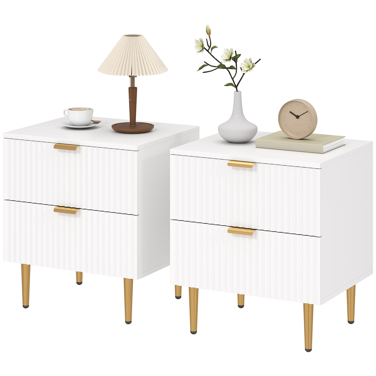 Modern 2-Drawer Nightstands with Metal Legs, Set of 2 – 19"W x 22"H