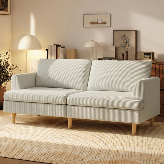 74" Corduroy 3-Seater Sofa with Wood Legs