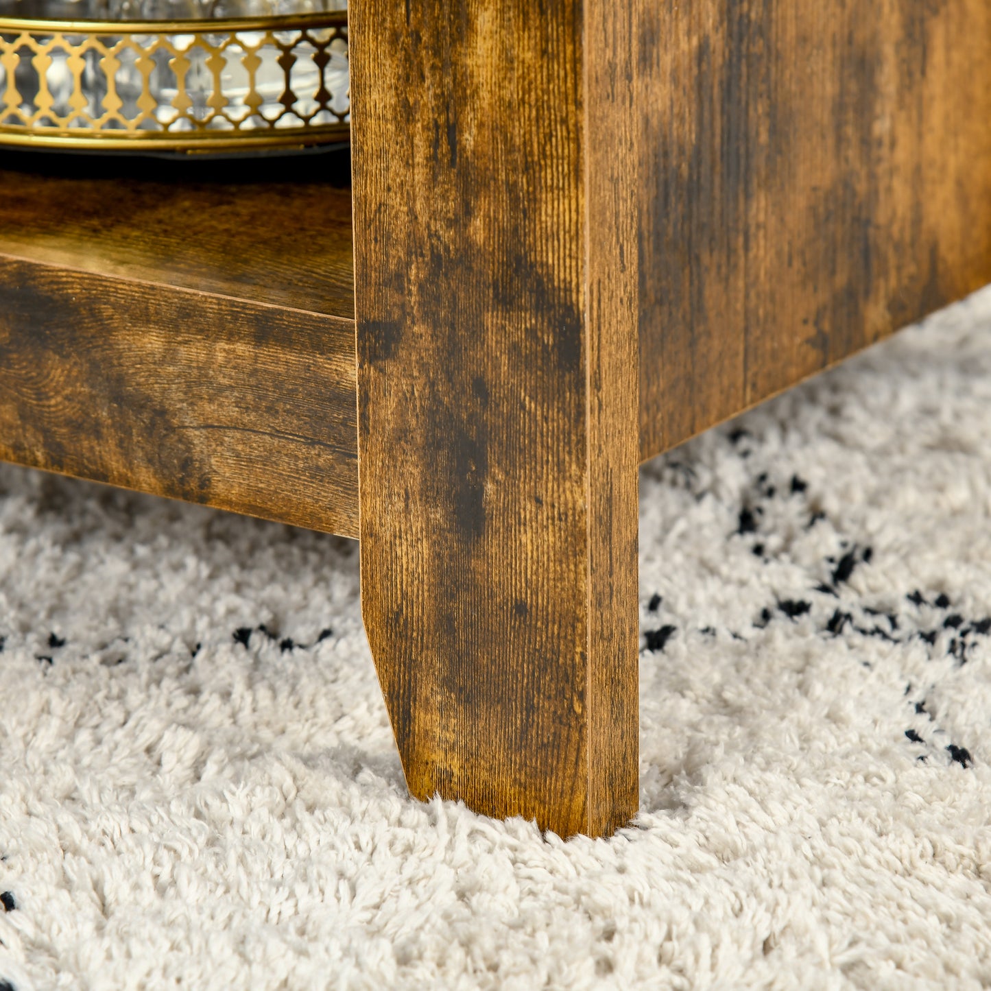 Modern Lift-Top Coffee Table with Hidden Storage & Open Shelves, Rustic Brown