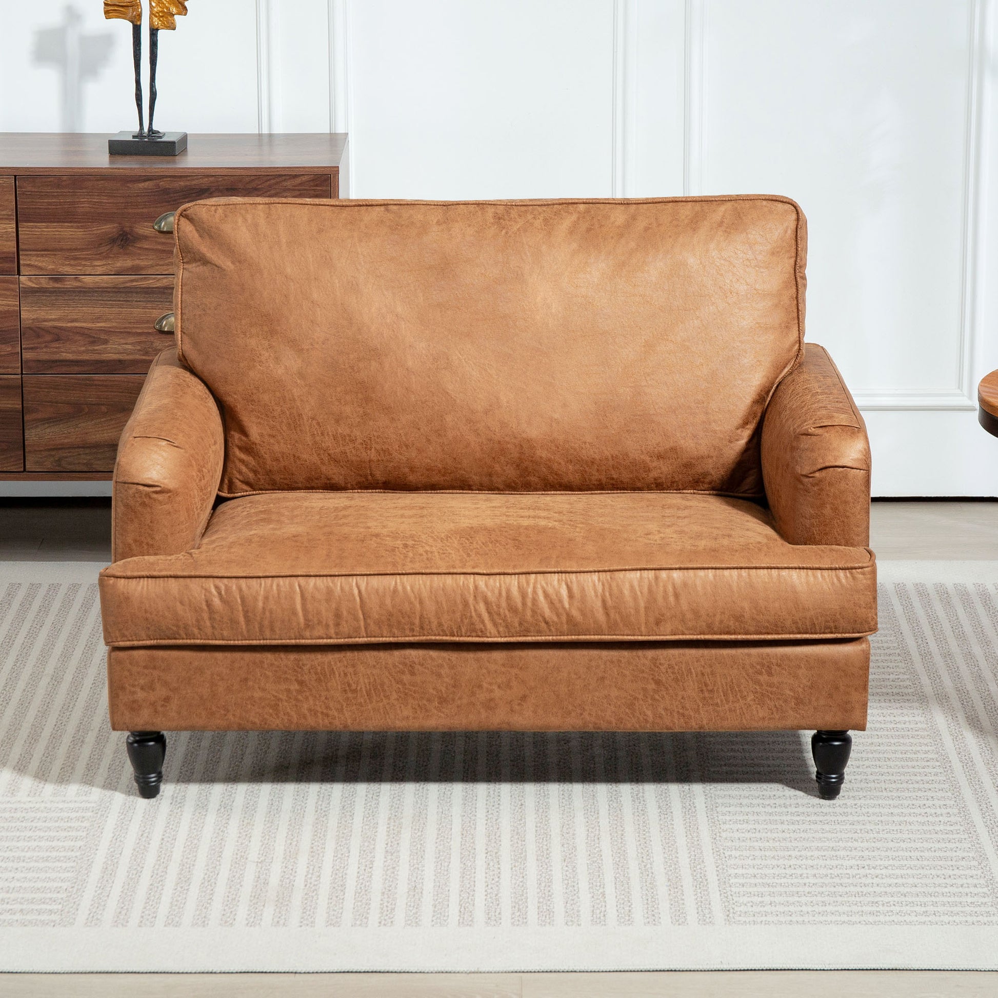 HOMCOM Modern Microfiber Accent Armchair, Wide Comfy Seat & Turned Legs, Brown