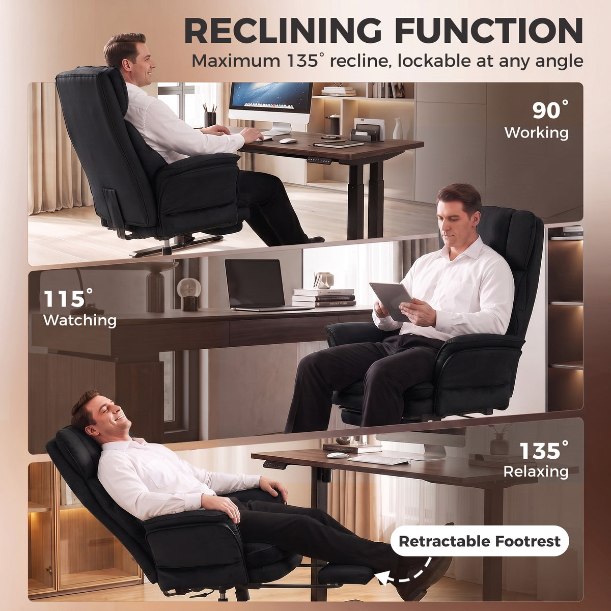 Cross Legged Office Chair with Footrest, Black