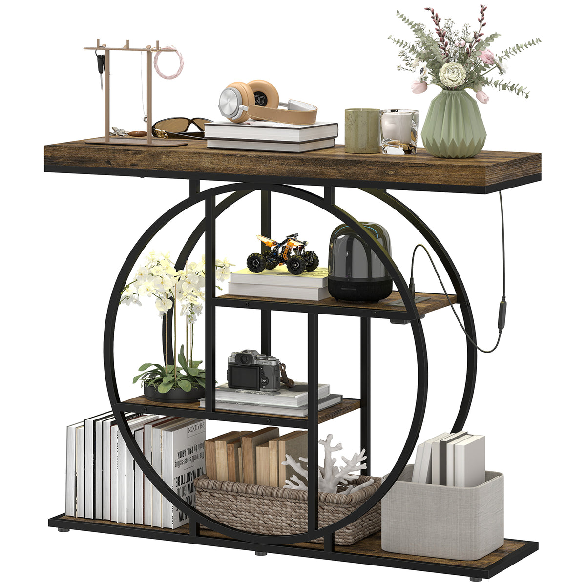 39" 4-Tier Console Table with Charging Station & LED Lights