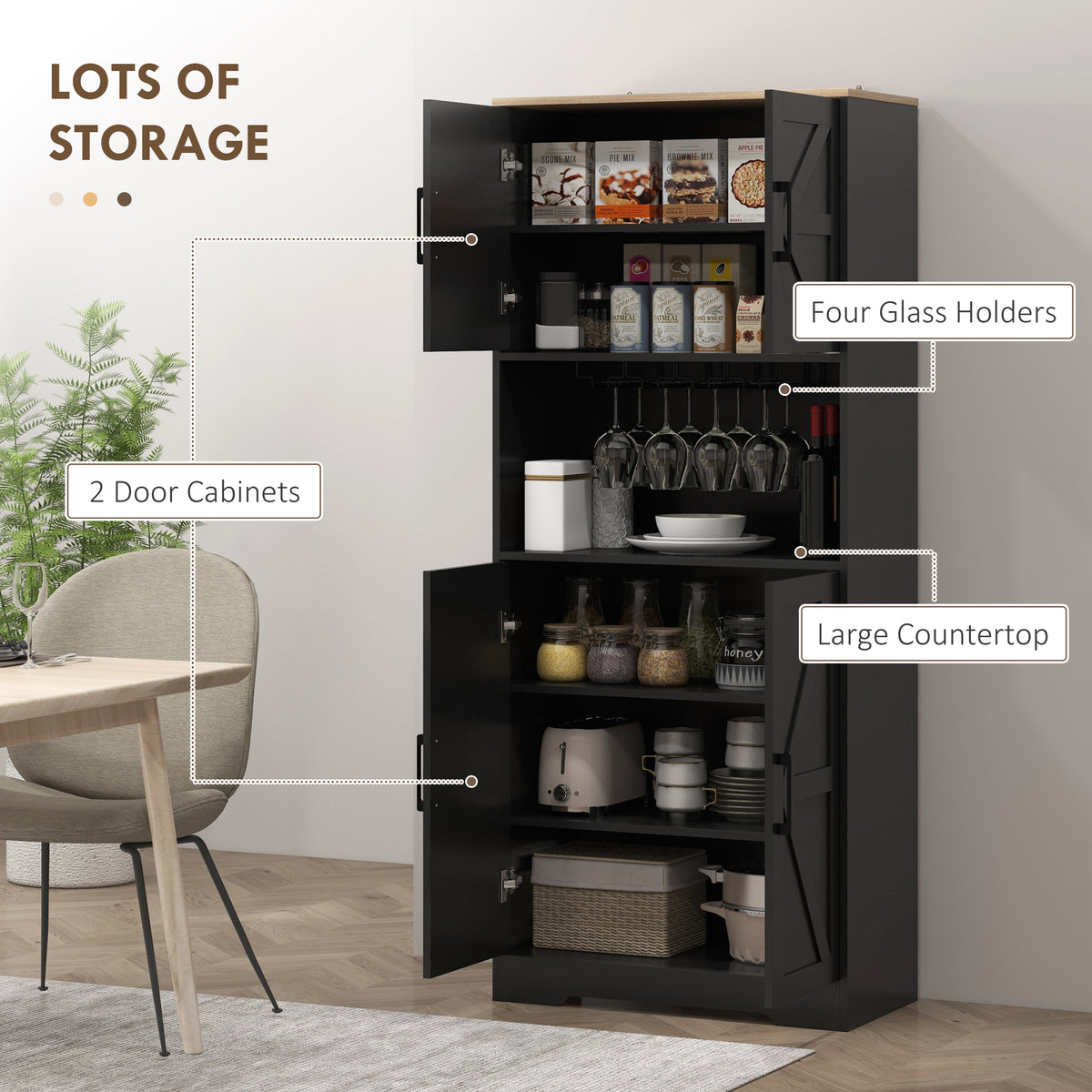 Freestanding Hutch Storage Cabinet with Microwave Oven Countertop – 28"W x 68"H