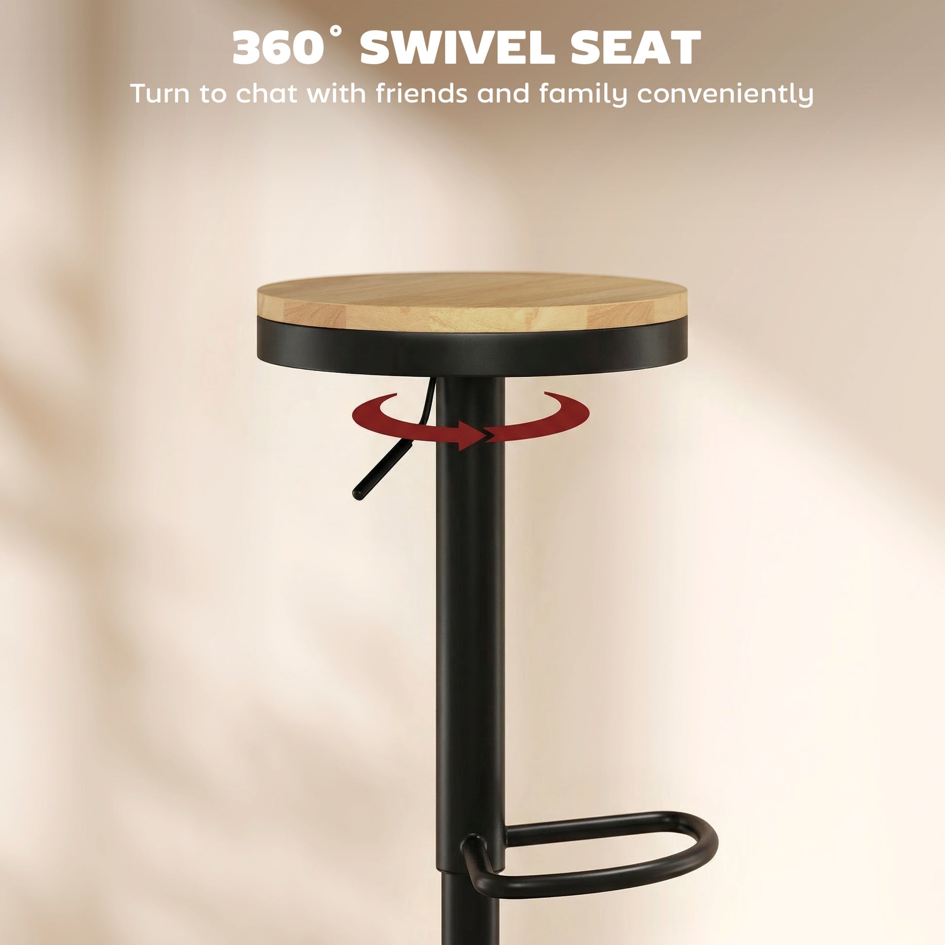HOMCOM Barstools Set 2 Swivel Adjustable Height Natural Wood Black