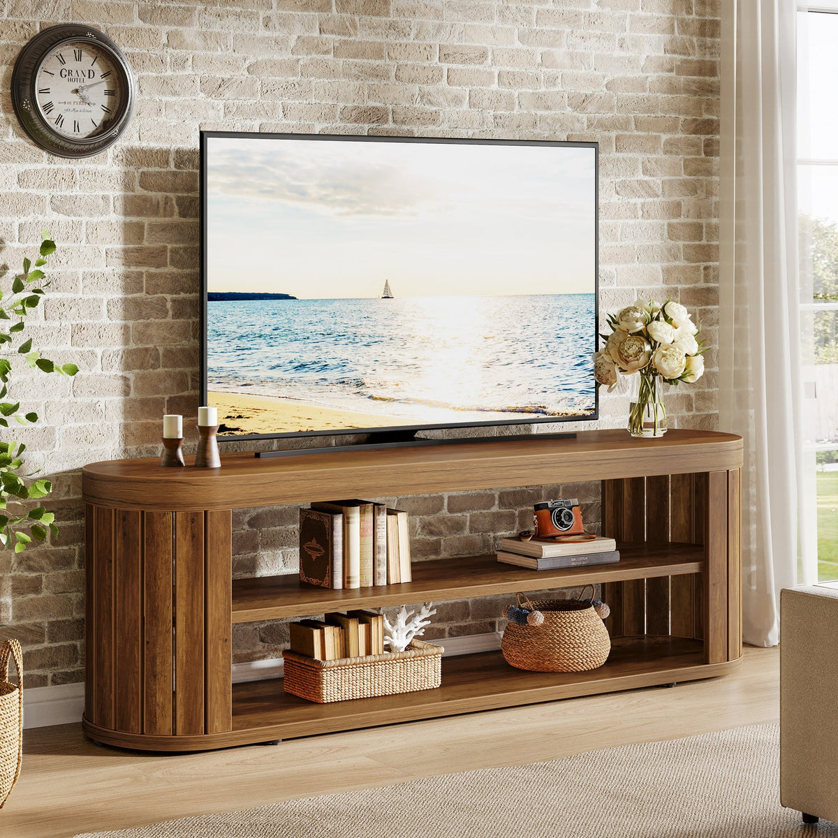 47.2" TV Stand for TVs up to 55", Entertainment Center with 2-Tier Open Storage