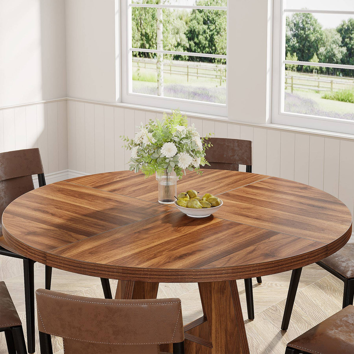 Round Dining Table for 4, 47" Wood Kitchen Table Farmhouse Dinner Table