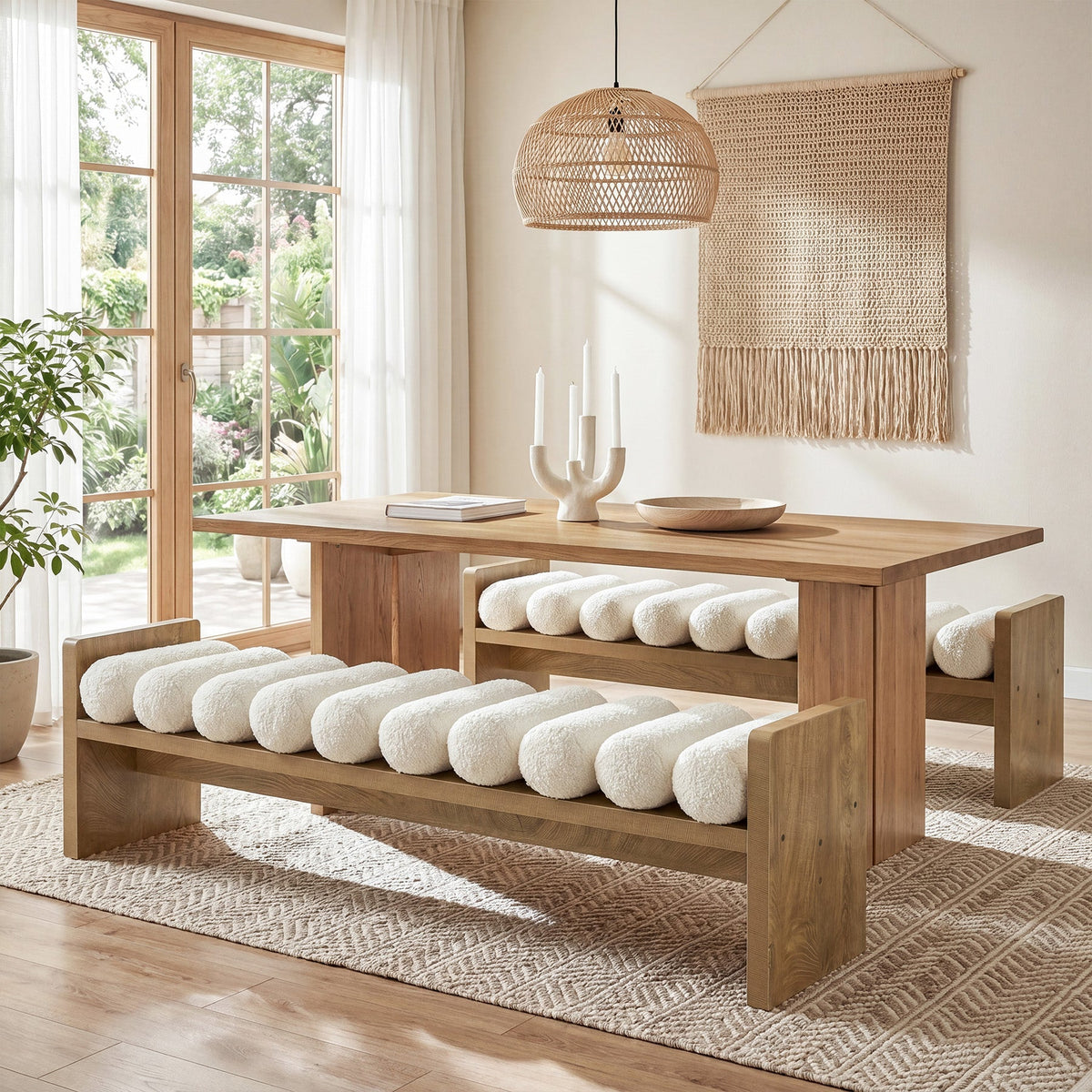 59'' Dining Bench, Upholstered Fabric Kitchen Bench for Dining Room(Removable Cushion)