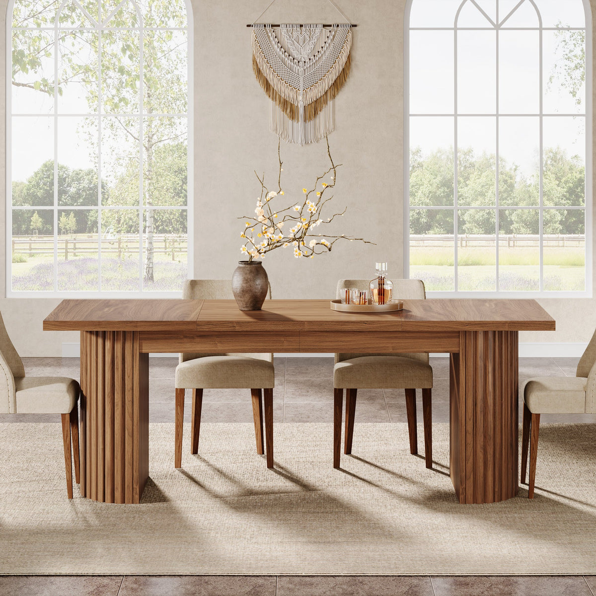 78.7" Dining Table, Rectangular Kitchen Table with Wooden Tabletop for 6-8 People