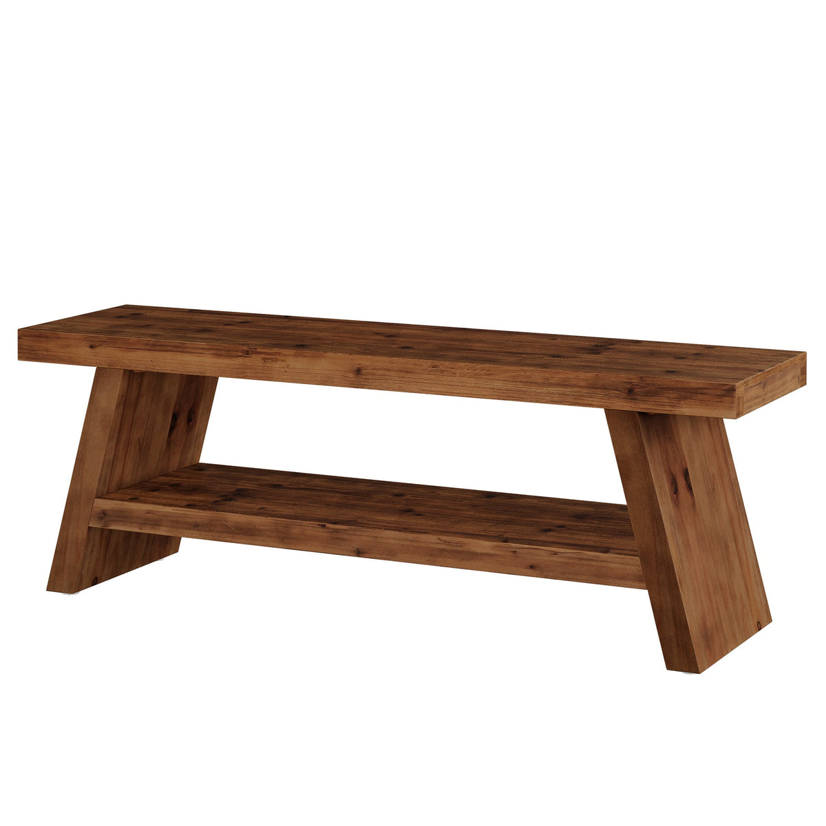47" Solid Wood Shoe Bench, 2-Tier Entryway Bench with Open Shelves