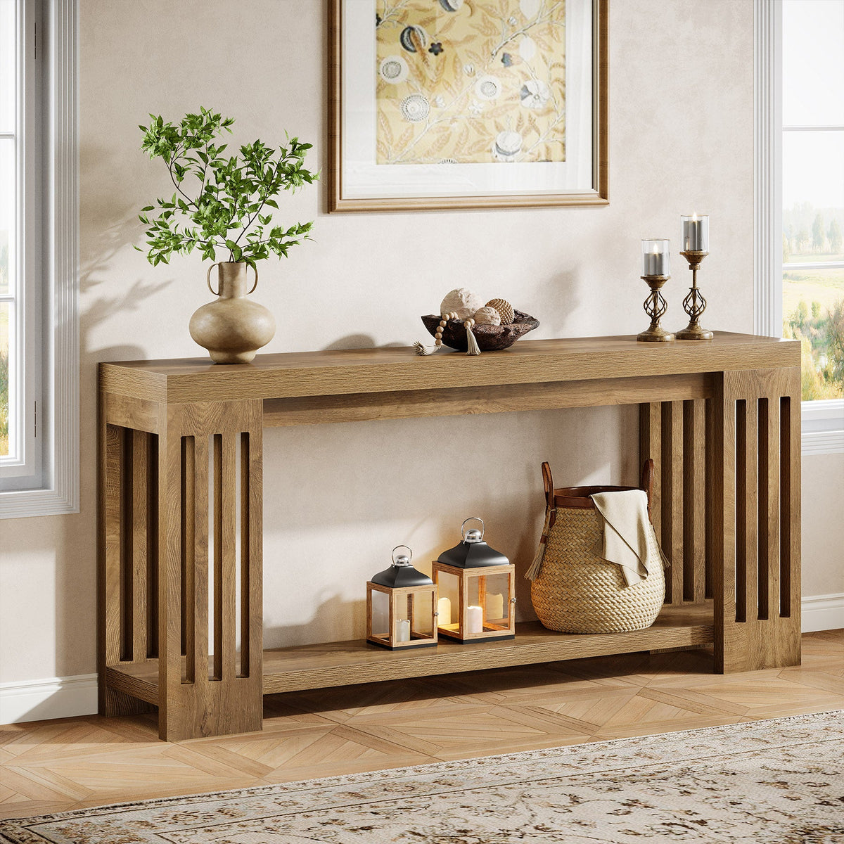 70.9" Console Table, 2-Tier Entryway Sofa Table with Vertical Stripe Legs