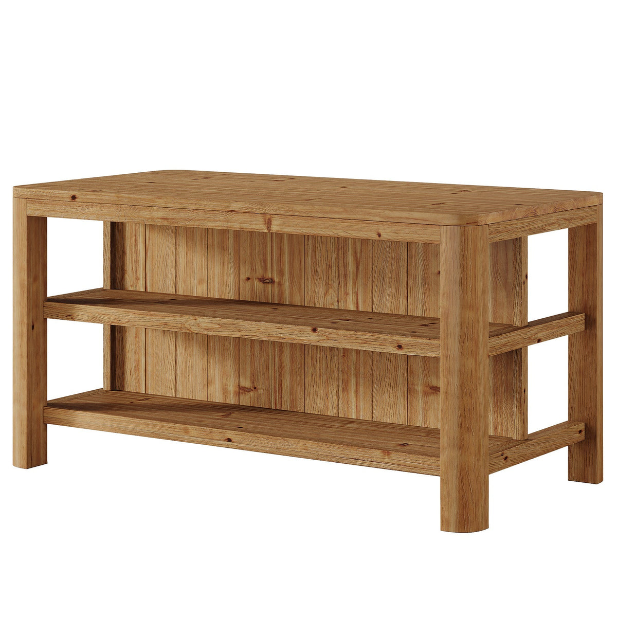 Solid Wood Bar Table, 63" Counter Height Pub Table with Storage Shelves