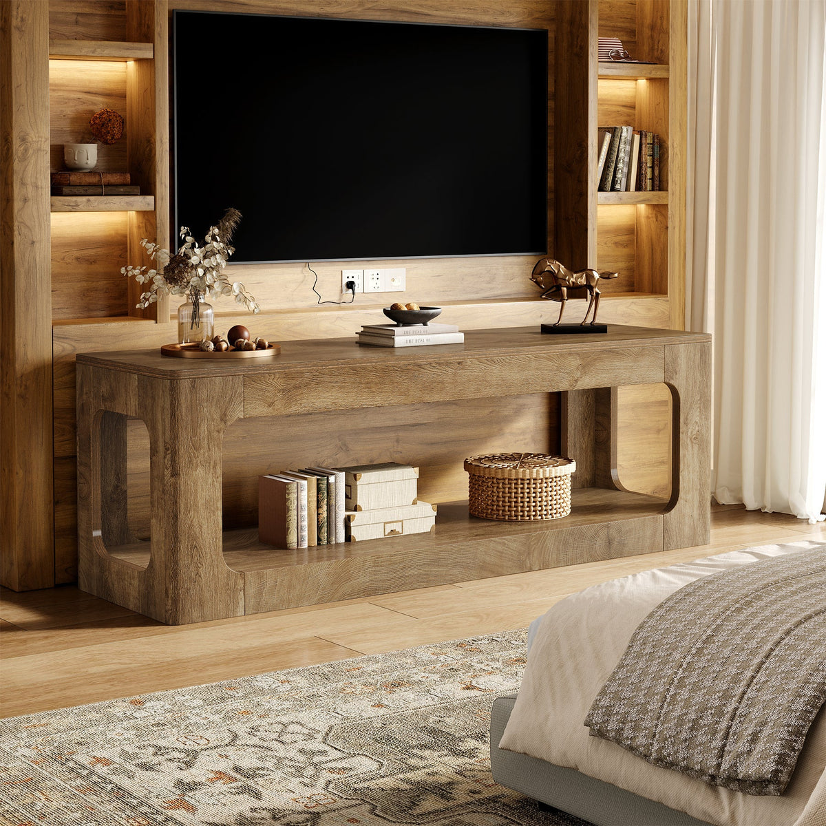 63" TV Stand, 2-Tier Entertainment Center for 55/60/65/75-Inch TVs