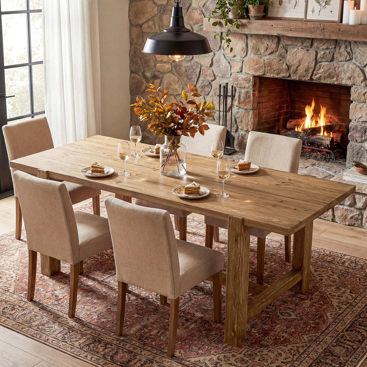 63" Solid Wood Dining Table, Rectangular Kitchen Table for Dining Room 4-6 People