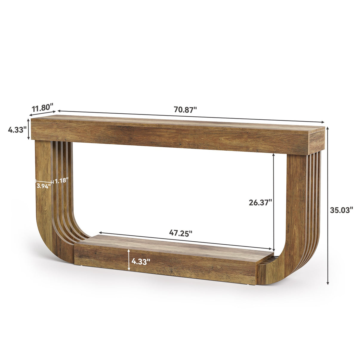 70.9" Console Table, 2-Tier Sofa Table with U-Shaped Pedestal