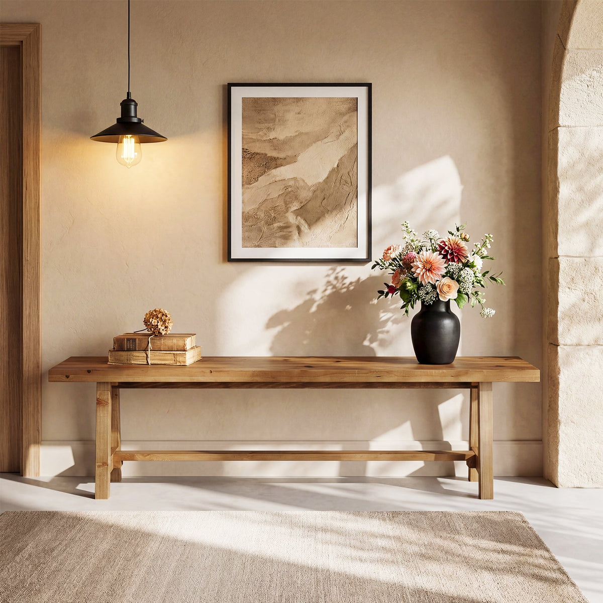 63" Solid Wood Entryway Bench,, Narrow Shoe Bench for Hallway, Mudroom