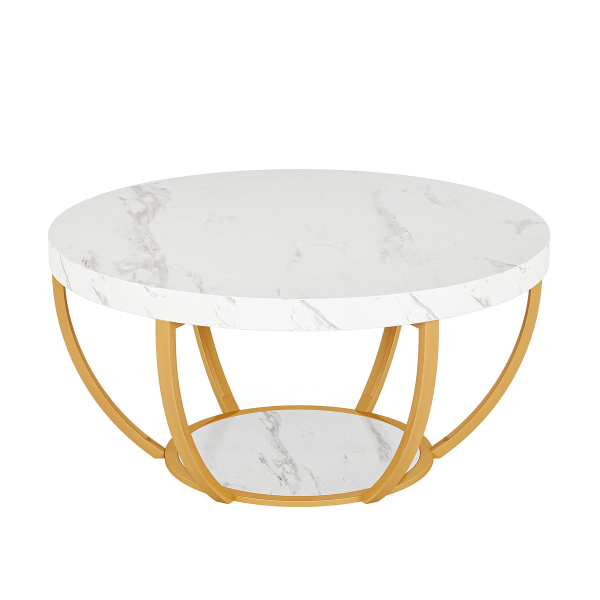 Round Coffee Table, 2-Tier Central Cocktail Table with Shelves
