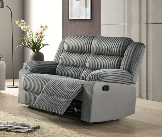 Luxurious Corduroy Fabric Grey Recliner Love Seat with Premium Reclining Mechanism