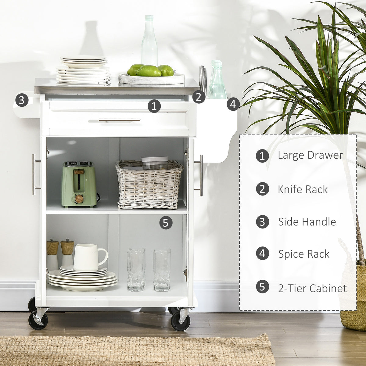 Kitchen Island with Stainless Steel Top – 33"W x 36"H