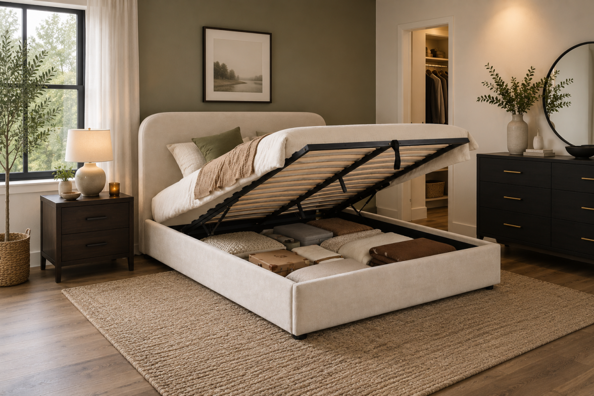 Upholstered Solid Wood Platform Storage Bed