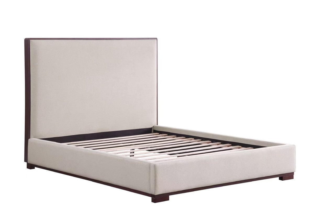 Upholstered Solid Wood Bed Frame – Beige