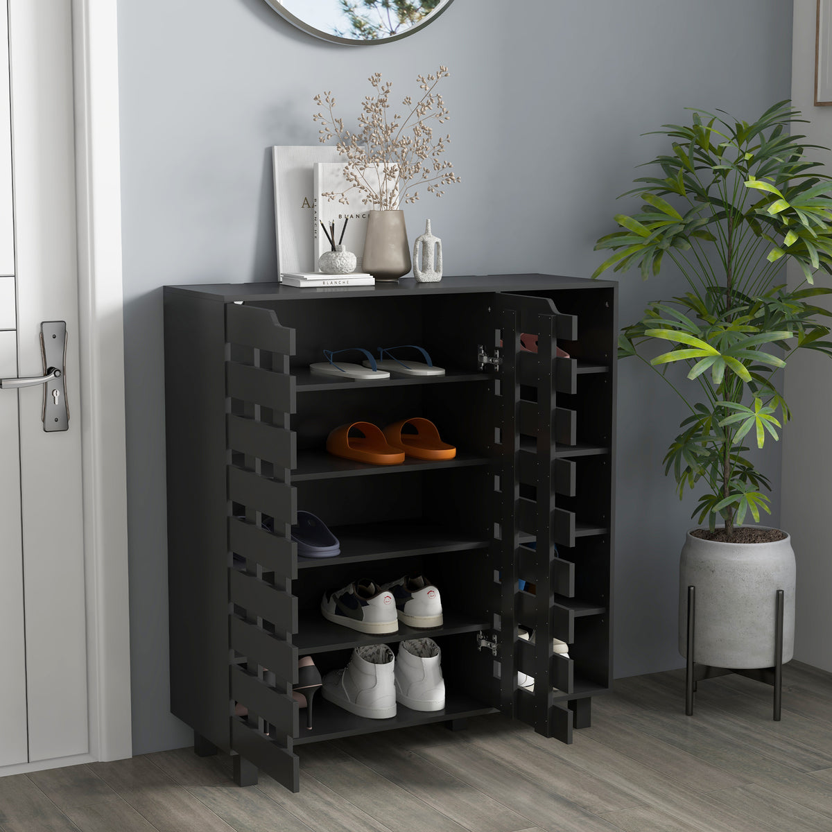 Shoe Cabinet with 5-Tier Double Door Storage – 34"W x 37"H