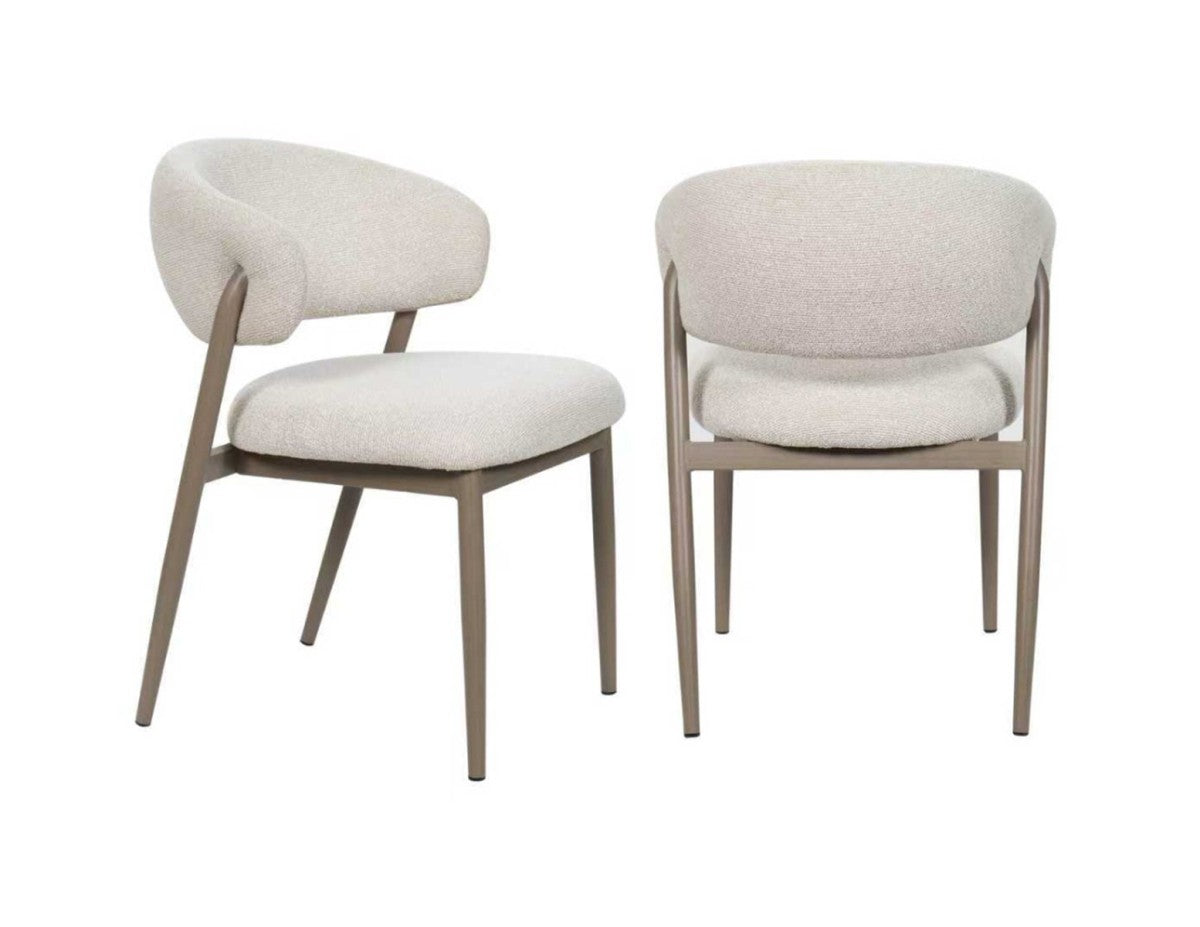 Curved Boucle Dining Chair, Set of 2 – Tobacco/Beige