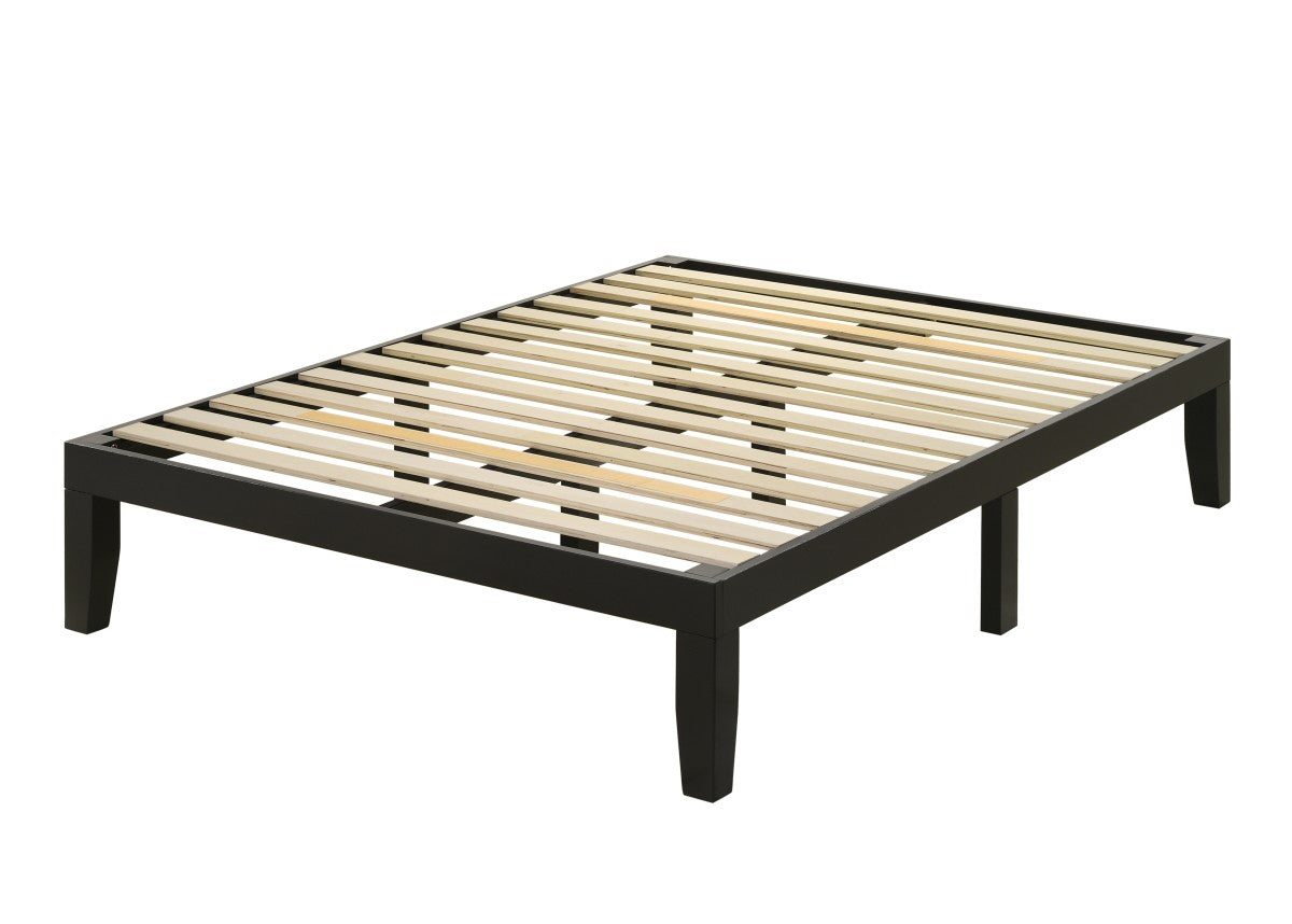 Addicus Full Black Platform Bed Frame with Wood Slats - No Box Spring