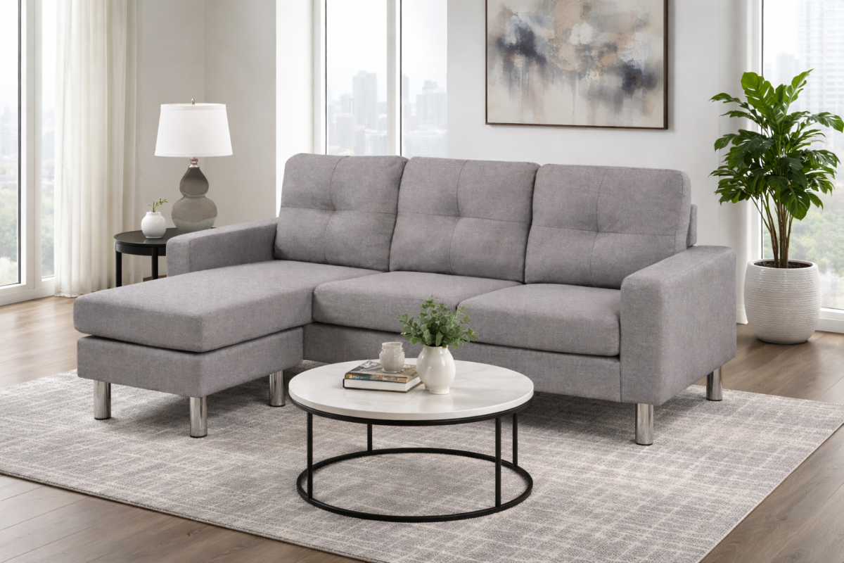 Tufted Sectional – Light Grey