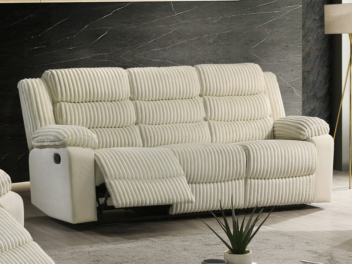 Elegant Cream Corduroy Recliner Sofa, Plush Seating, Premium Reclining Mechanism
