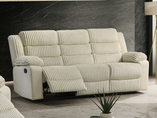 Elegant Cream Corduroy Recliner Sofa, Plush Seating, Premium Reclining Mechanism