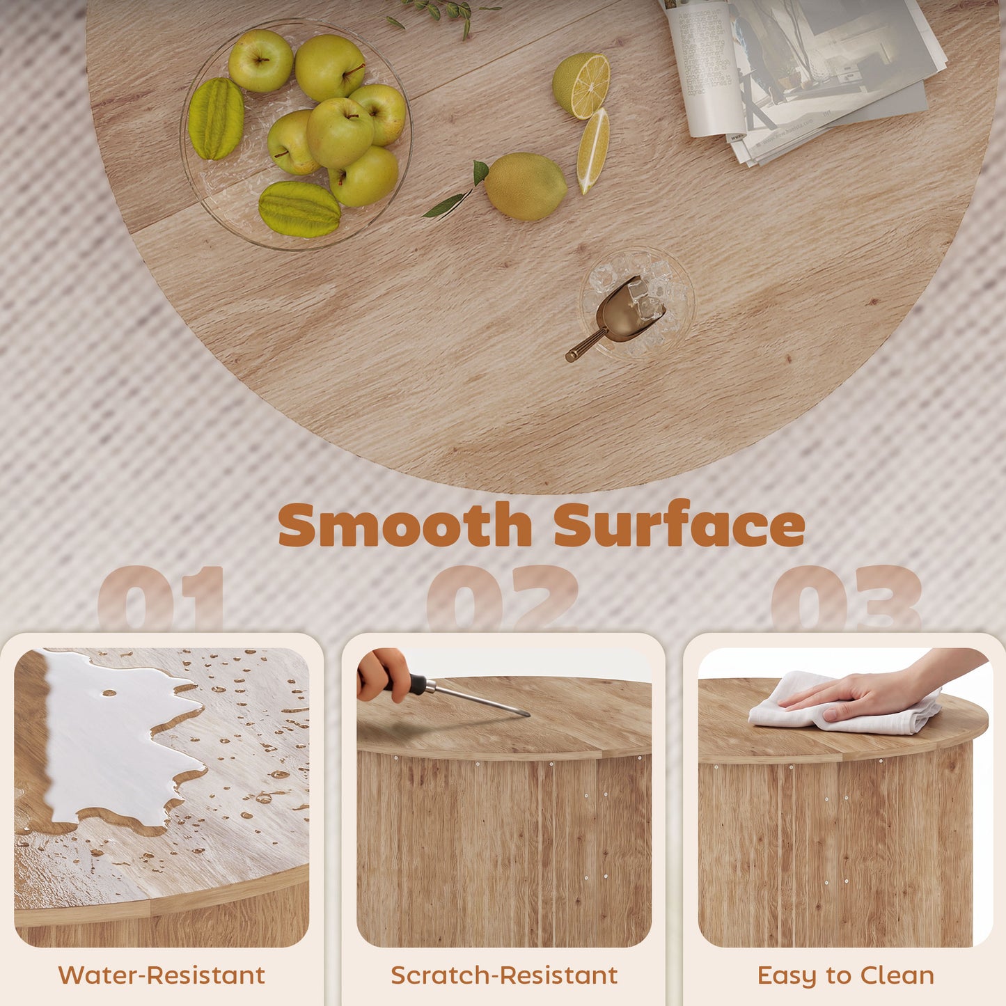 HOMCOM Round Lift Top Coffee Table 80cm Storage Natural Wood