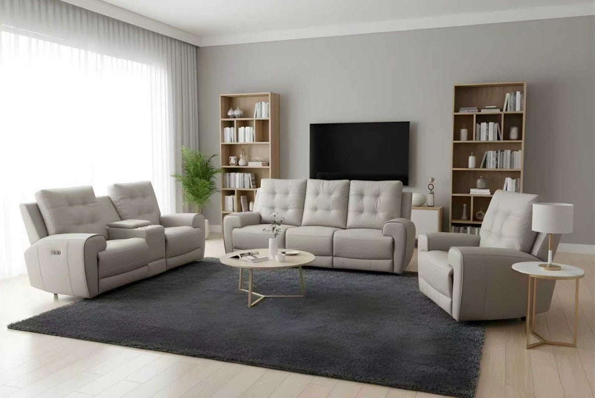 Tufted Leather Power Recliner – Taupe