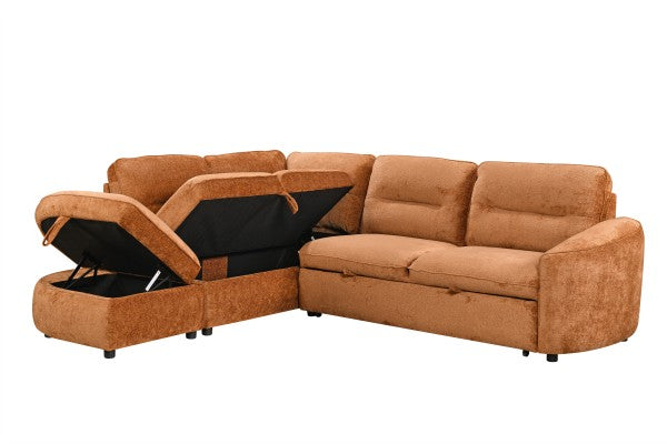 LHF Sectional Sleeper Burnt Orange Eucalyptus Frame Convertible Sofa Bed