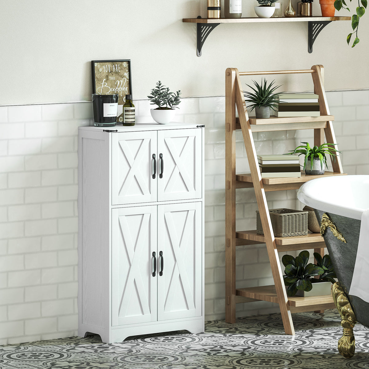 Farmhouse Kitchen Pantry with Barn Doors and Adjustable Shelves – 24"W x 43"H