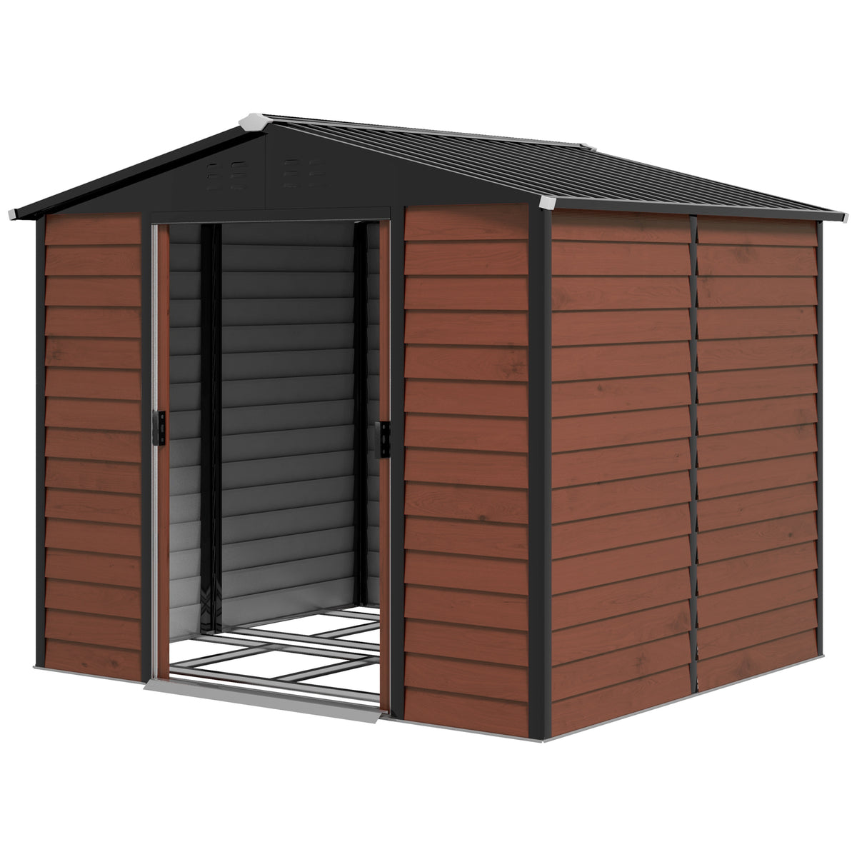 8' x 7' Outdoor Storage Shed, Galvanized Steel Metal Garden Shed with Lockable Doors, Floor Frame, Vents, Lock and Gloves for Backyard, Lawn, Patio