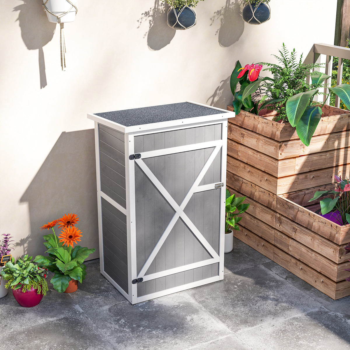 29.9"x21.7"x45.3" Garden Storage Shed with Asphalt Roof, Outdoor Storage Cabinet w/ Shelves