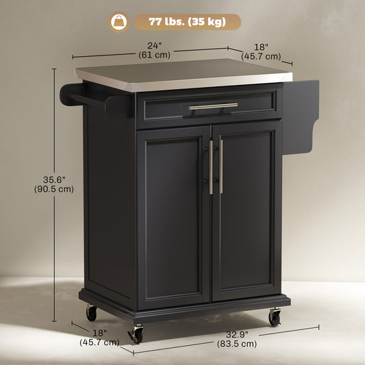 Kitchen Island with Stainless Steel Top – 33"W x 36"H