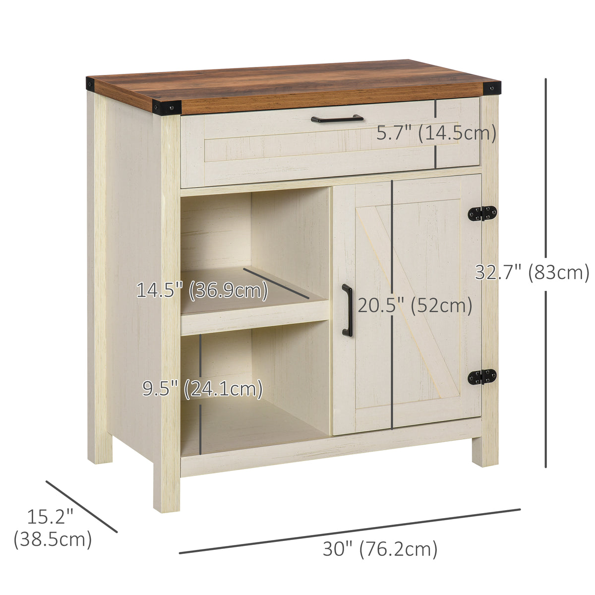 Farmhouse Sideboard with Barn Doors – 30"W x 33"H