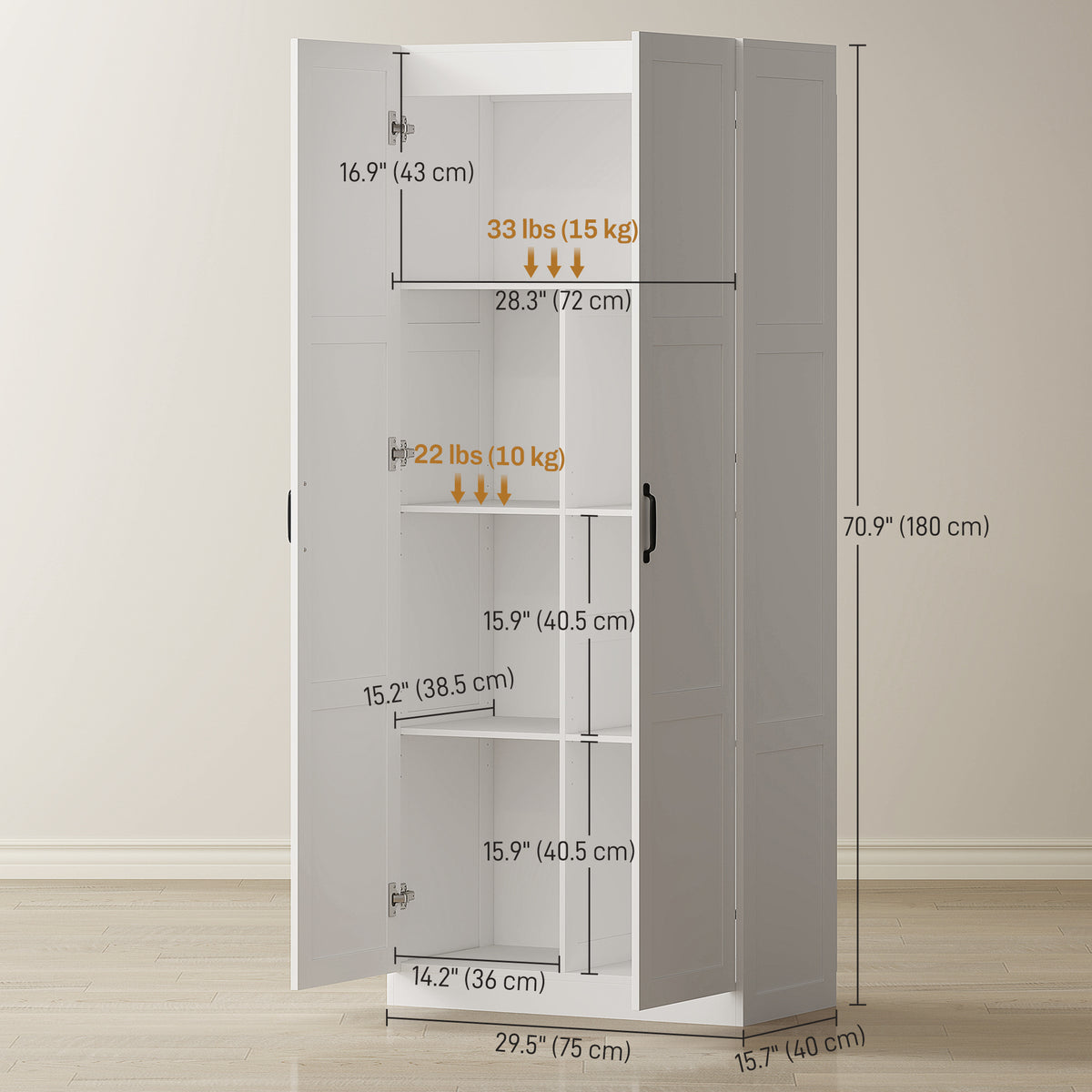 Kitchen Pantry Storage Cabinet with Soft-Close Hinges – 30"W x 71"H