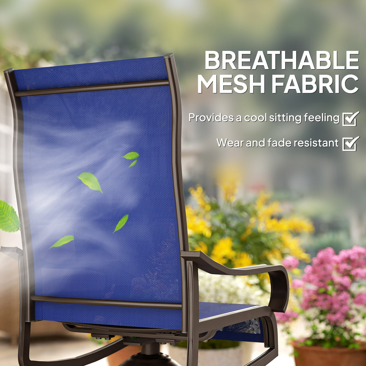 Patio Dining Chairs Set of 2, 360° Swivel Rocking Outdoor Chairs with Armrests, Breathable Mesh