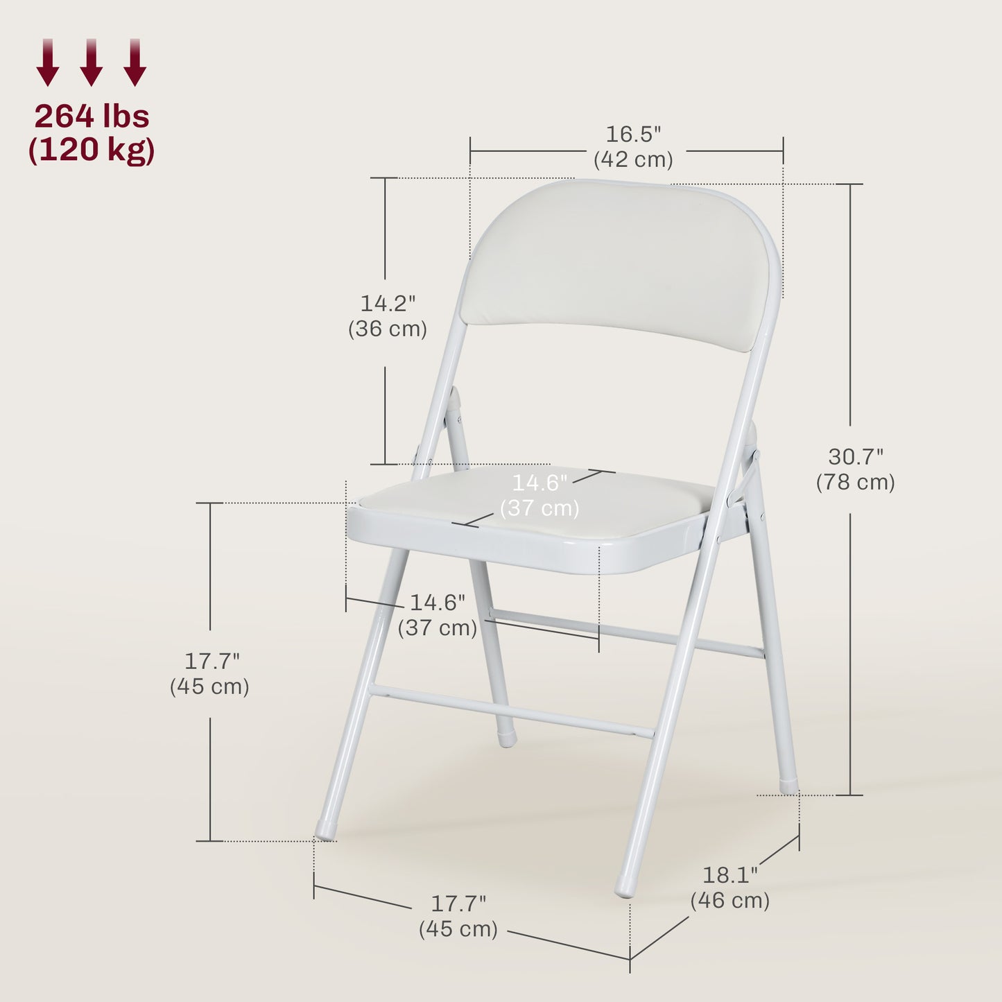 HOMCOM 2-Pack White PU Leather Padded Folding Chairs with Open Back