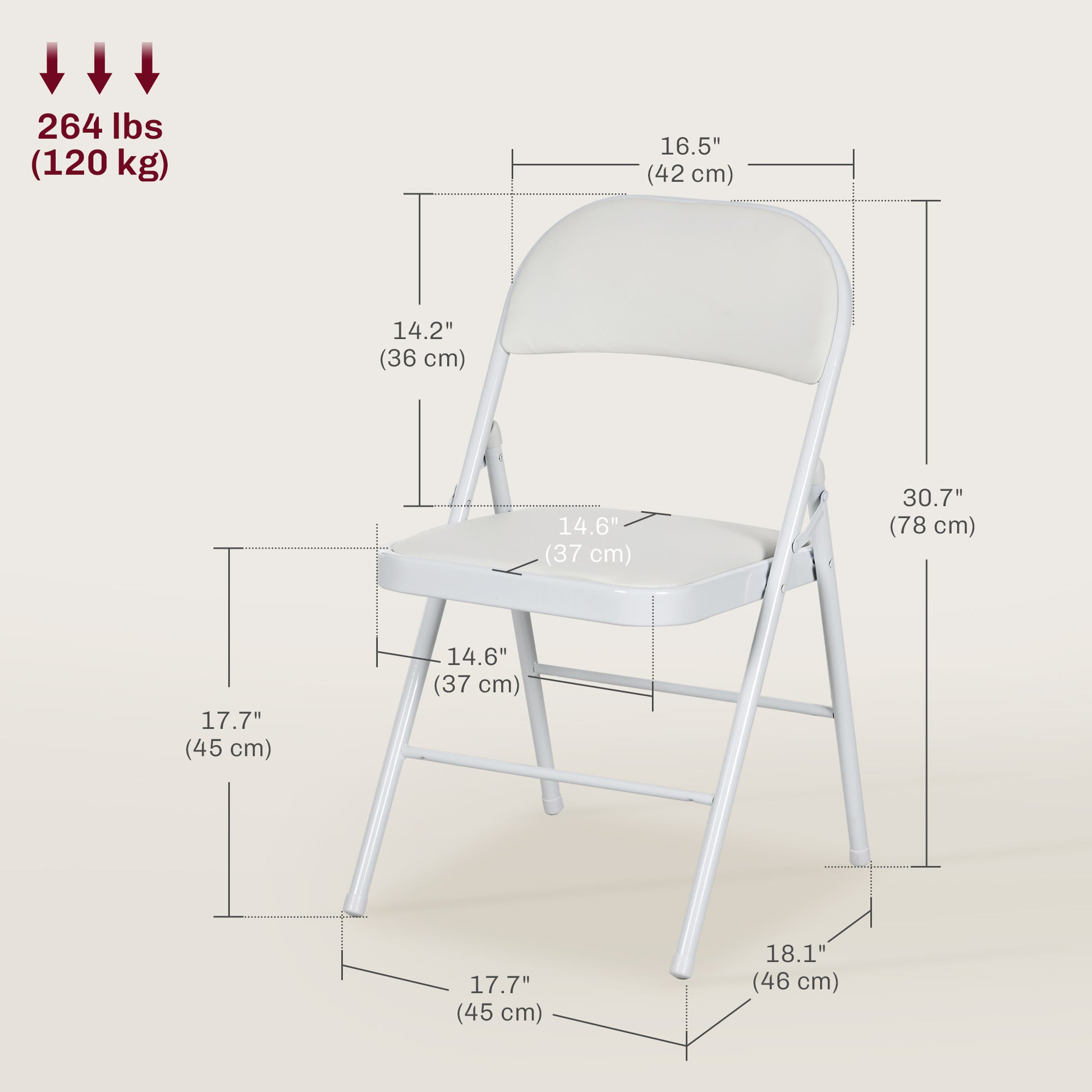 HOMCOM 2-Pack White PU Leather Padded Folding Chairs with Open Back