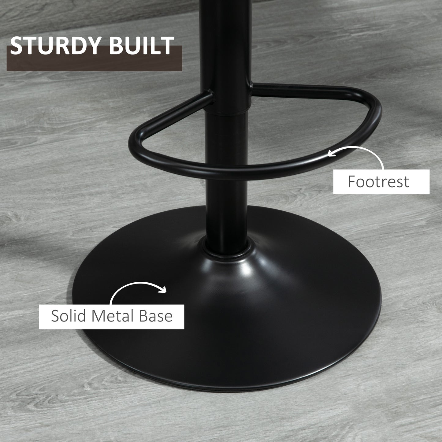 HOMCOM 2-Piece Adjustable Height Swivel Bar Stools with Footrest, Brown Leathaire