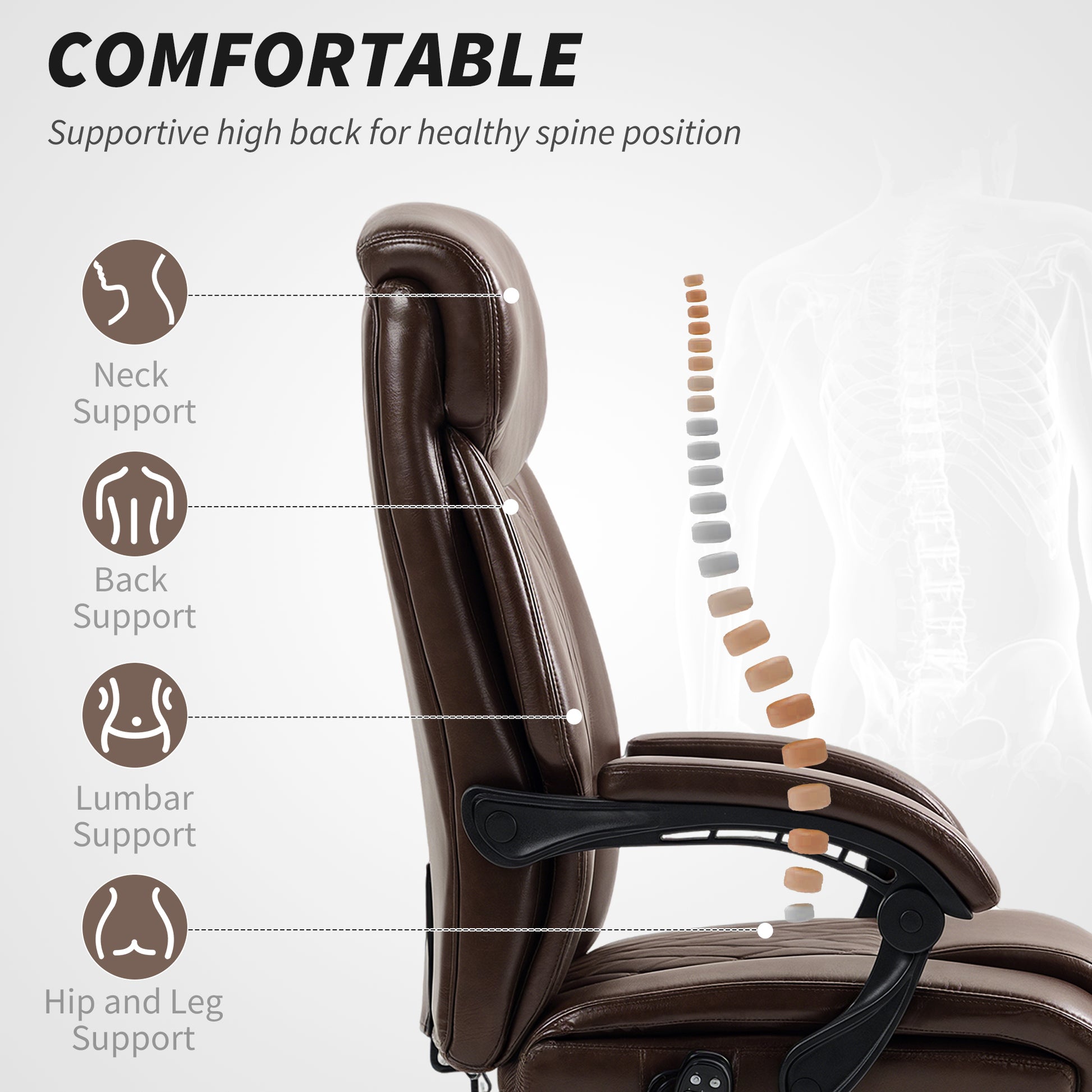 HOMCOM 6-Point Massage Ergonomic Office Chair with Reclining Footrest & Side Pocket